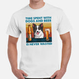 Border Collie Dog Themed Clothes - Canine Tee Shirts For Humans - Gift for Dog Lover - Time Spent With Dogs & Beer Is Never Wasted Tee - White, Men