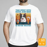 Border Collie Dog Themed Clothes - Canine Tee Shirts For Humans - Gift for Dog Lover - Time Spent With Dogs & Beer Is Never Wasted Tee - White, Plus Size