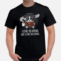 Border Collie Dog Themed Clothes - Canine Tee Shirts For Humans - Gifts for Dog Lovers - I Love My Books Like I Love My Coffee T-Shirt - Black, Men