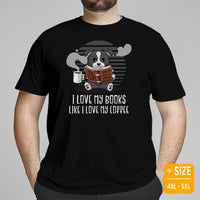 Border Collie Dog Themed Clothes - Canine Tee Shirts For Humans - Gifts for Dog Lovers - I Love My Books Like I Love My Coffee T-Shirt - Black, Plus Size