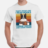 Border Collie Dog Themed Clothes - Canine Tee Shirts For Humans - Gifts for Dog Lovers - I Read Books, Drink Coffee & Know Things Shirt - White, Men