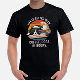 Border Collie Dog Themed Clothes - Canine Tee Shirts For Humans - Gifts for Dog Lovers - Life Is Better With Dogs, Books & Coffee Shirt - Black, Men