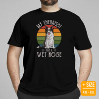 Border Collie Dog Themed Clothes - Canine Tee Shirts For Humans - Gifts for Dog Moms, Dads & Lovers - My Therapist Has A Wet Nose Shirt - Black, Plus Size