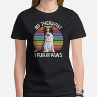 Border Collie Dog Themed Clothes - Canine Tee Shirts For Humans - Gifts for Dog Moms, Dads & Lovers - My Therapist Has Fur & Paws Shirt - Black, Women