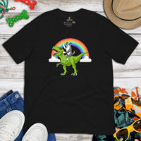 Border Collie Dog Themed Clothes - Funny Canine Tee Shirts For Humans - Gifts for Dog Lovers - Cute Border Collie Riding A T-Rex Shirt - Black