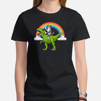 Border Collie Dog Themed Clothes - Funny Canine Tee Shirts For Humans - Gifts for Dog Lovers - Cute Border Collie Riding A T-Rex Shirt - Black, Women