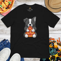 Border Collie Dog Themed Clothes - Funny Canine Tee Shirts For Humans - Gifts for Dog Lovers - Cute Puppy Enjoying A Pizza Slice Shirt - Black