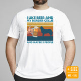 Border Collie Dog Themed Clothes - Funny Canine Tee Shirts For Humans - Gifts for Dog Lovers - I Like Beer And My Border Collie T-Shirt - White, Plus Size