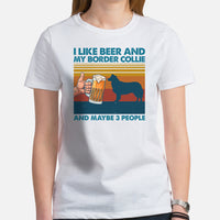 Border Collie Dog Themed Clothes - Funny Canine Tee Shirts For Humans - Gifts for Dog Lovers - I Like Beer And My Border Collie T-Shirt - White, Women