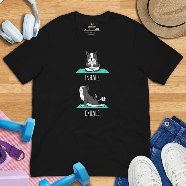 Border Collie Dog Themed Clothes - Funny Canine Tee Shirts For Humans - Gifts for Dog Moms, Dads & Lovers - Cute Inhale & Exhale Shirt - Black