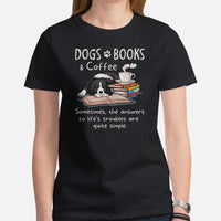 Border Collie Dog Themed Clothes - Funny Canine Tee Shirts For Humans - Gifts for Dog Moms, Dads & Lovers - Dogs, Books & Coffee Shirt - Black, Women
