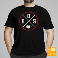 Boston Football Emblem Fanatic Vintage Graphic T-Shirt: Retro Style, Ideal Gifts for Him & Her, Football Fans - Game Day Shirt - Black, Plus Size