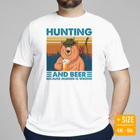 Bow Hunting T-Shirt - Gifts for Hunters, Archers & Beer Lovers - Smokey The Bear Merch - Hunting And Beer Because Murder Is Wrong Shirt - White, Plus Size
