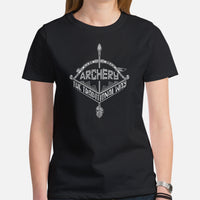 Bow Hunting T-Shirt - Gifts for Hunters, Archers - Buck Antlers Hunting Season Merch - Archery The Traditional Way Aztec Art Shirt - Black, Women