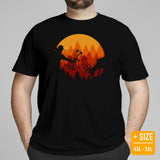 Bow Hunting T-Shirt - Gifts for Hunters, Archers - Buck Antlers Hunting Season Merch - Deer Hunting Retro Sunset Aesthetic Shirt - Black, Plus Size