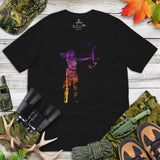 Bow Hunting T-Shirt - Gifts for Hunters, Archers - Deer & Buck Hunting Season Merch - Archery Girl Pine Evergreen Forest Themed Shirt - Black