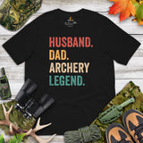 Bow Hunting T-Shirt - Gifts for Hunters, Archers - Deer & Buck Hunting Season Merch - Husband Dad Archery Legend Retro Aesthetic Shirt - Black