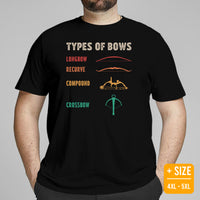 Archery T-Shirt - Archer Tee Shirts - Gifts for Hunters, Presents for Outdoorsmen & Archers - Funny Hunting T-Shirt - Types of Bows T-Shirt - Black, Plus Size
