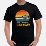 Bow Hunting T-Shirt - Gifts for Hunters, Archers - Duck & Deer Hunting Season Merch - It's Just A Fletch Wound Retro Aesthetic Shirt - Black, Men