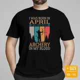 Bow Hunting T-Shirt - Gifts for Hunters, Archers - Hunting Season Merch - I Was Born In April So I Live With Archery In My Blood Shirt - Black, Plus Size