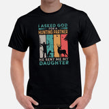 Bow Hunting T-Shirt - Gifts for Hunters, Archers - Hunting Season Tee - I Asked God For A Hunting Partner He Sent Me My Daughter Shirt - Black, Men