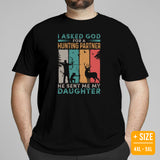 Bow Hunting T-Shirt - Gifts for Hunters, Archers - Hunting Season Tee - I Asked God For A Hunting Partner He Sent Me My Daughter Shirt - Black, Plus Size