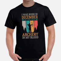 Bow Hunting T-Shirt - Gifts for Hunters, Archers - Hunting Season Tee - I Was Born In February So I Live With Archery In My Blood Shirt - Black, Men