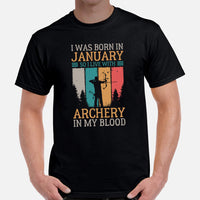 Bow Hunting T-Shirt - Gifts for Hunters, Archers - Hunting Season Tee - I Was Born In January So I Live With Archery In My Blood Shirt - Black, Men