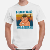 Bow Hunting T-Shirt - Gifts for Hunters, Archers & Wine Lovers - Smokey Bear Merch - Hunting And Bourbon Because Murder Is Wrong Shirt - White, Men