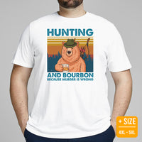Bow Hunting T-Shirt - Gifts for Hunters, Archers & Wine Lovers - Smokey Bear Merch - Hunting And Bourbon Because Murder Is Wrong Shirt - White, Plus Size