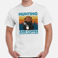Bow Hunting T-Shirt - Gifts for Hunters, Coffee Lover, Cat Mom & Dad - Grumpy Cat Tee - Hunting & Coffee Because Murder Is Wrong Shirt - White, Men