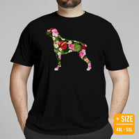 Boxer Dog Themed Clothes & Attire - Canine Tee Shirts For Humans - Gifts for Campers, Dog Moms, Dads & Lovers - Tropical Floral T-Shirt - Black, Plus Size