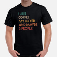 Boxer Dog Themed Clothes & Attire - Funny Canine Tee Shirts For Humans - Gifts for Dog Lovers - I Like Coffee And My Boxer T-Shirt - Black, Men