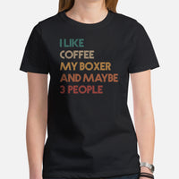 Boxer Dog Themed Clothes & Attire - Funny Canine Tee Shirts For Humans - Gifts for Dog Lovers - I Like Coffee And My Boxer T-Shirt - Black, Women