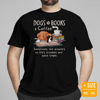 Boxer Dog Themed Clothes & Attire - Funny Canine Tee Shirts For Humans - Gifts for Dog Lovers & Owners - Dogs, Books And Coffee T-Shirt - Black, Plus Size