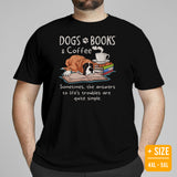 Boxer Dog Themed Clothes & Attire - Funny Canine Tee Shirts For Humans - Gifts for Dog Lovers & Owners - Dogs, Books And Coffee T-Shirt - Black, Plus Size