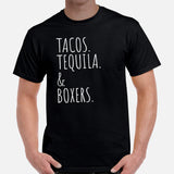 Boxer Dog Themed Clothes & Attire - Funny Canine Tee Shirts For Humans - Gifts for Dog Lovers - Tacos, Tequila And Boxers T-Shirt - Black, Men