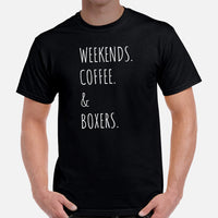 Boxer Dog Themed Clothes & Attire - Funny Canine Tee Shirts For Humans - Gifts for Dog Lovers - Weekends, Coffee And Boxers T-Shirt - Black, Men