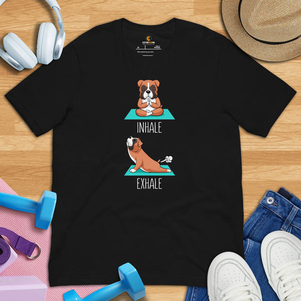 Boxer Dog Themed Clothes & Attire - Funny Canine Tee Shirts For Humans - Gifts for Dog Moms, Dads & Lovers - Cute Inhale Exhale T-Shirt - Black