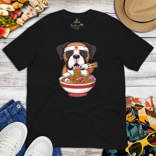 Boxer Dog Themed Clothes & Attire - Funny Canine Tee Shirts For Humans - Gifts for Dog Moms, Dads & Lovers - Cute Ramen Noodles T-Shirt - Black