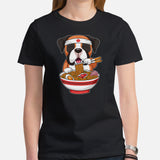 Boxer Dog Themed Clothes & Attire - Funny Canine Tee Shirts For Humans - Gifts for Dog Moms, Dads & Lovers - Cute Ramen Noodles T-Shirt - Black, Women