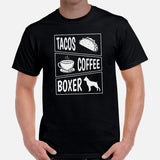 Boxer Dog Themed Clothes & Attire - Funny Canine Tee Shirts For Humans - Gifts for Taco & Dog Lovers - Tacos, Coffee And Boxer T-Shirt - Black, Men