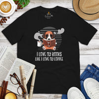 Boxer Dog Themed Clothes - Canine Tee Shirts For Humans - Gifts for Dog Lovers & Owners - I Love My Books Like I Love My Coffee T-Shirt - Black