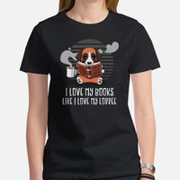 Boxer Dog Themed Clothes - Canine Tee Shirts For Humans - Gifts for Dog Lovers & Owners - I Love My Books Like I Love My Coffee T-Shirt - Black, Women