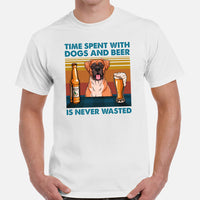 Boxer Dog Themed Clothes - Canine Tee Shirts For Humans - Gifts for Dog Lovers - Time Spent With Dogs And Beer Is Never Wasted T-Shirt - White, Men