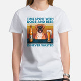 Boxer Dog Themed Clothes - Canine Tee Shirts For Humans - Gifts for Dog Lovers - Time Spent With Dogs And Beer Is Never Wasted T-Shirt - White, Women