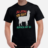 Brazillian Jiu Jitsu Shirt - BJJ, MMA Attire, Wear, Clothes, Outfit - Gifts for Fighters, Wrestlers - Funny Alpaca My Gi Jiu Jitsu Tee - Black, Men