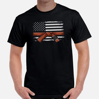 Brazillian Jiu Jitsu T-Shirt - BJJ, MMA Attire, Wear, Clothes - Gifts for Fighters, Kungfu Lovers - BJJ Brown Belt US Flag Themed Tee - Black, Men