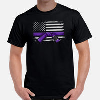 Brazillian Jiu Jitsu T-Shirt - BJJ, MMA Attire, Wear, Clothes - Gifts for Fighters, Kungfu Lovers - BJJ Purple Belt US Flag Themed Tee - Black, Men
