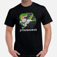 Brazillian Jiu Jitsu T-Shirt - BJJ, MMA Attire, Wear, Clothes, Outfit - Gifts for Fighters, Kungfu Lovers - Adorable T-Rex Dinosaur Tee - Black, Men
